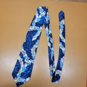 PATRICIO Mens Blue Geometric Abstract Silk Blend Necktie Made in USA